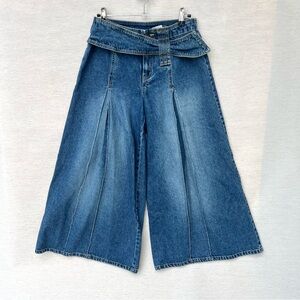Vintage Newport News Jeanology Wide Leg Denim Culottes Sz 4 High Waist Pleated